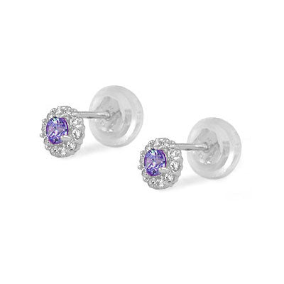 14K White Gold Flower Shaped Birthstone Earrings For Babies And Toddlers 1
