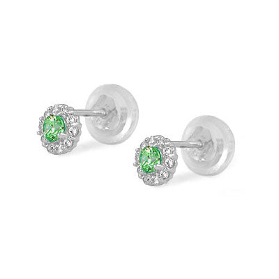 14K White Gold Flower Shaped Birthstone Earrings For Babies And Toddlers