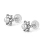14K White Gold Simulated Birthstone And Pearl Flower Stud Earrings For Girls