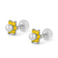14K White Gold Simulated Birthstone And Pearl Flower Stud Earrings For Girls