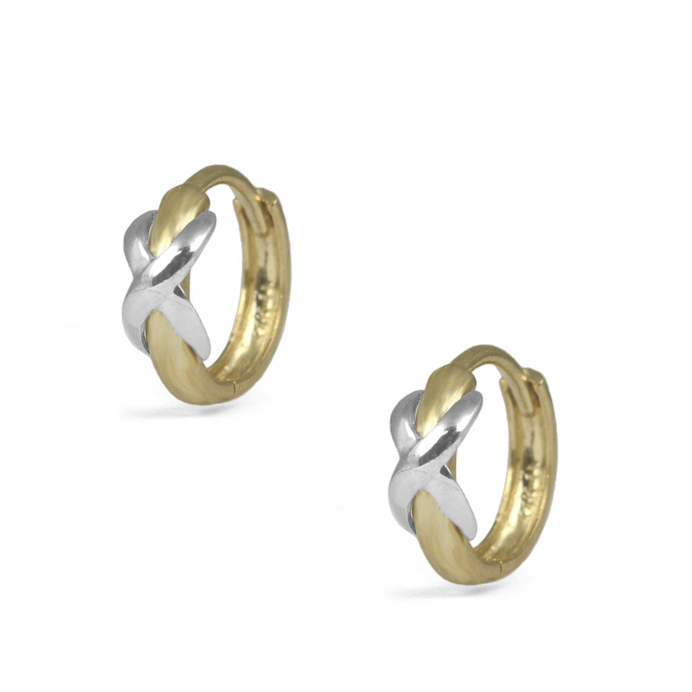 Girl's Jewelry - 14K Yellow And White Gold Two Tone XO Hoop Earrings 1