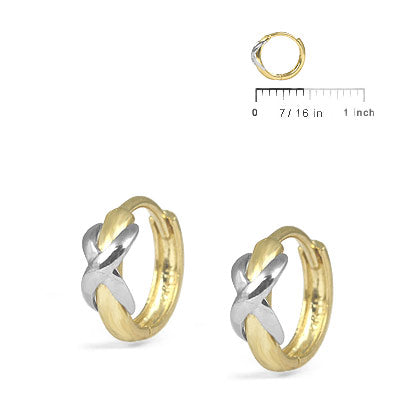 Girl's Jewelry - 14K Yellow And White Gold Two Tone XO Hoop Earrings 2