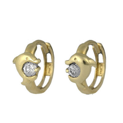Gold Or Silver Cubic Zirconia Dolphin Huggie Hoop Earrings For Girls 1