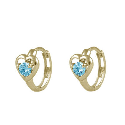 Baby And Toddler 14K Yellow Gold Heart Shaped Birthstone Hoop Earrings