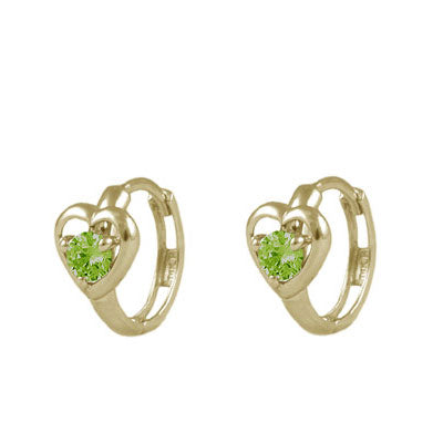 Baby And Toddler 14K Yellow Gold Heart Shaped Birthstone Hoop Earrings