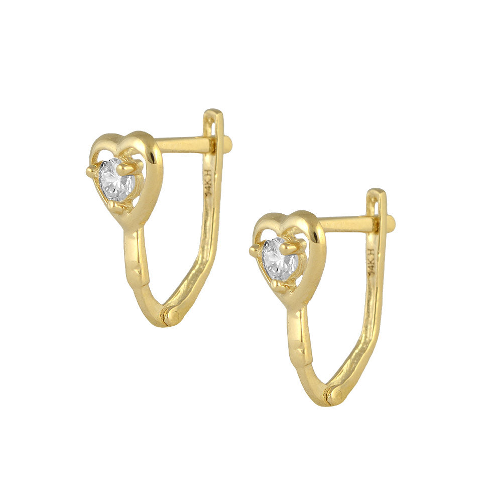 Child & Teen Girl Jewelry - 14K Yellow Or White Gold Heart Latch Back Earrings