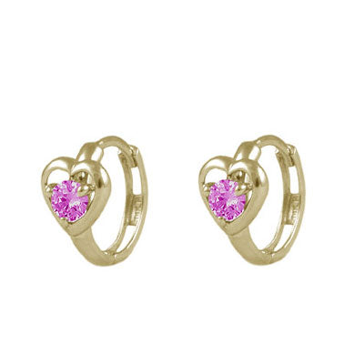 Baby And Toddler 14K Yellow Gold Heart Shaped Birthstone Hoop Earrings