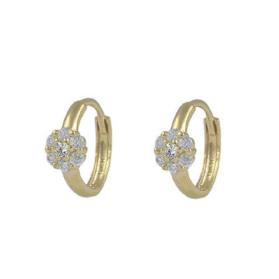 Girl's 14K Yellow Gold Flower CZ Birthstone Huggie Hoop Earrings 1