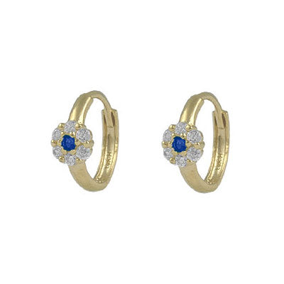 Girl's 14K Yellow Gold Flower CZ Birthstone Huggie Hoop Earrings