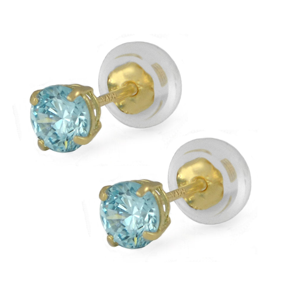 14K Yellow Gold 4mm Birthstone Silicone Back Earrings For Girls