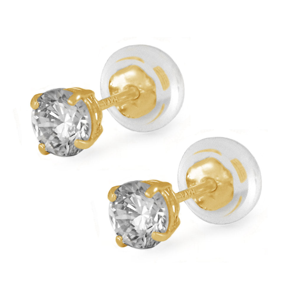 14K Yellow Gold 4mm Birthstone Silicone Back Earrings For Girls