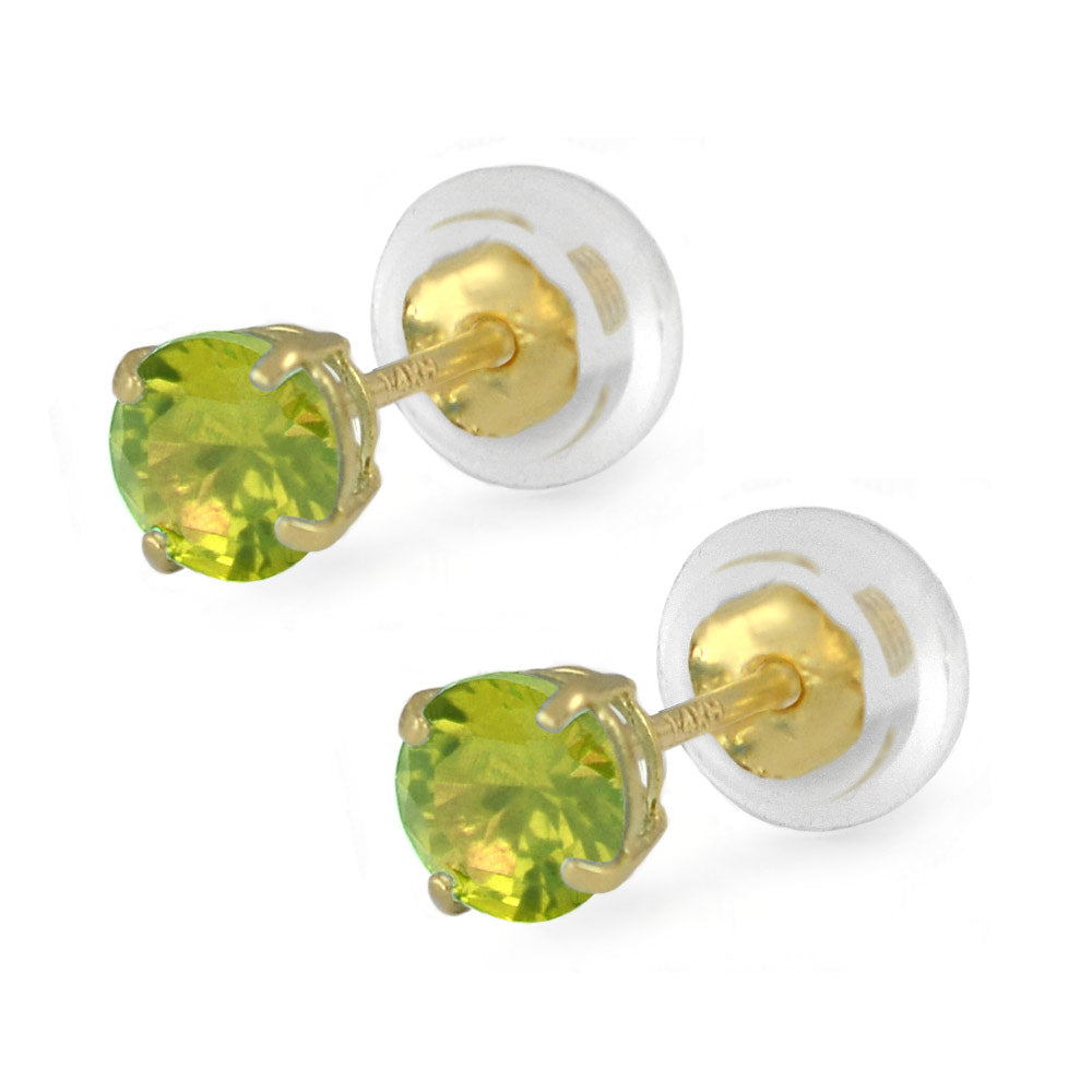 14K Yellow Gold 4mm Birthstone Silicone Back Earrings For Girls