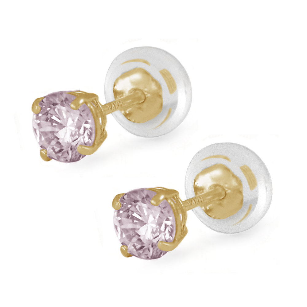 14K Yellow Gold 4mm Birthstone Silicone Back Earrings For Girls