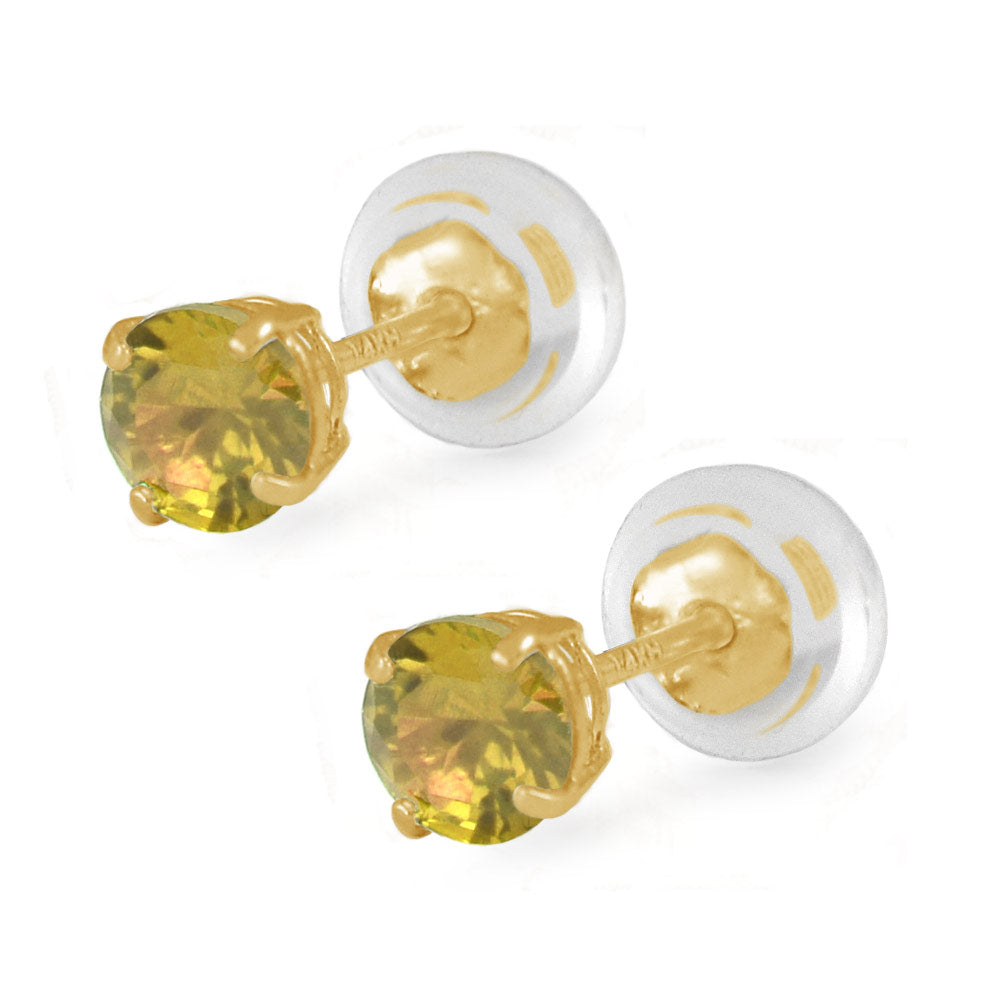 14K Yellow Gold 4mm Birthstone Silicone Back Earrings For Girls