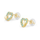 14K Yellow Gold Birthstone Double Hearts Girls Stud Earrings