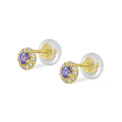 14K Yellow Gold Flower Shaped Birthstone Earrings For Babies And Toddlers