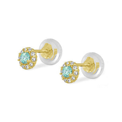 14K Yellow Gold Flower Shaped Birthstone Earrings For Babies And Toddlers