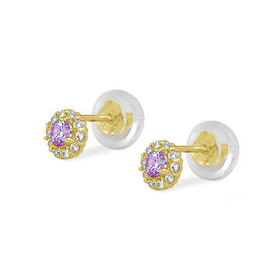 14K Yellow Gold Flower Shaped Birthstone Earrings For Babies And Toddlers