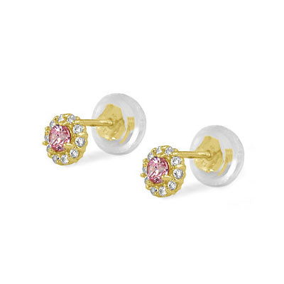 14K Yellow Gold Flower Shaped Birthstone Earrings For Babies And Toddlers