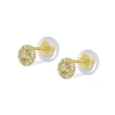 14K Yellow Gold Flower Shaped Birthstone Earrings For Babies And Toddlers