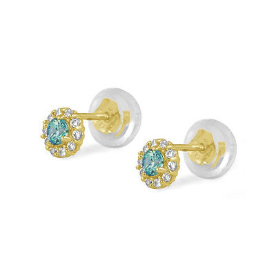 14K Yellow Gold Flower Shaped Birthstone Earrings For Babies And Toddlers 1