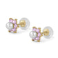 14K Yellow Gold Simulated Birthstone And Pearl Flower Stud Earrings For Girls