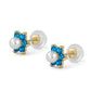 14K Yellow Gold Simulated Birthstone And Pearl Flower Stud Earrings For Girls