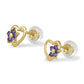 14K Yellow Gold Heart Simulated Birthstone Flower Stud Earrings For Girls Of All Ages 1