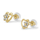 14K Yellow Gold Heart Simulated Birthstone Flower Stud Earrings For Girls Of All Ages