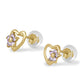 14K Yellow Gold Heart Simulated Birthstone Flower Stud Earrings For Girls Of All Ages