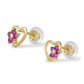 14K Yellow Gold Heart Simulated Birthstone Flower Stud Earrings For Girls Of All Ages