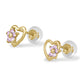 14K Yellow Gold Heart Simulated Birthstone Flower Stud Earrings For Girls Of All Ages