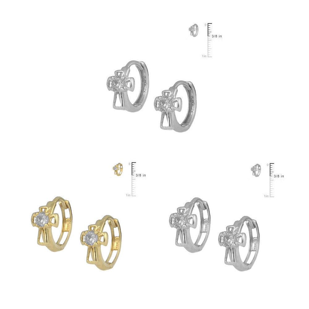 Gold Or Silver Cubic Zirconia Cross Huggie Hoop Earrings for Girls 2