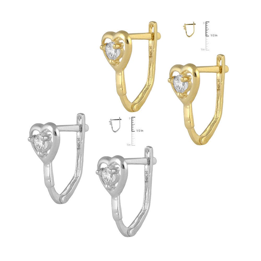 Child & Teen Girl Jewelry - 14K Yellow or White Gold Heart Latch Back Earrings Yellow Gold