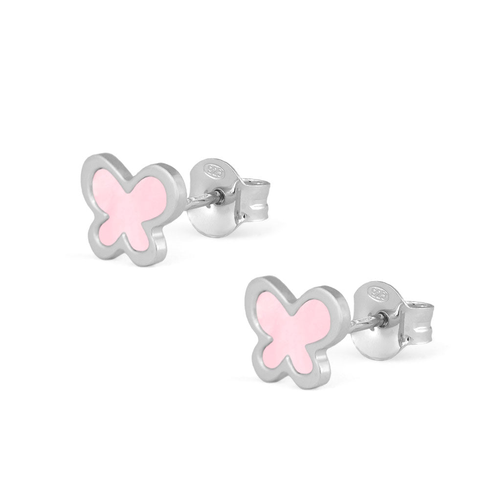Sterling Silver White/Pink Mother of Pearl Butterfly Earrings For Girls 1