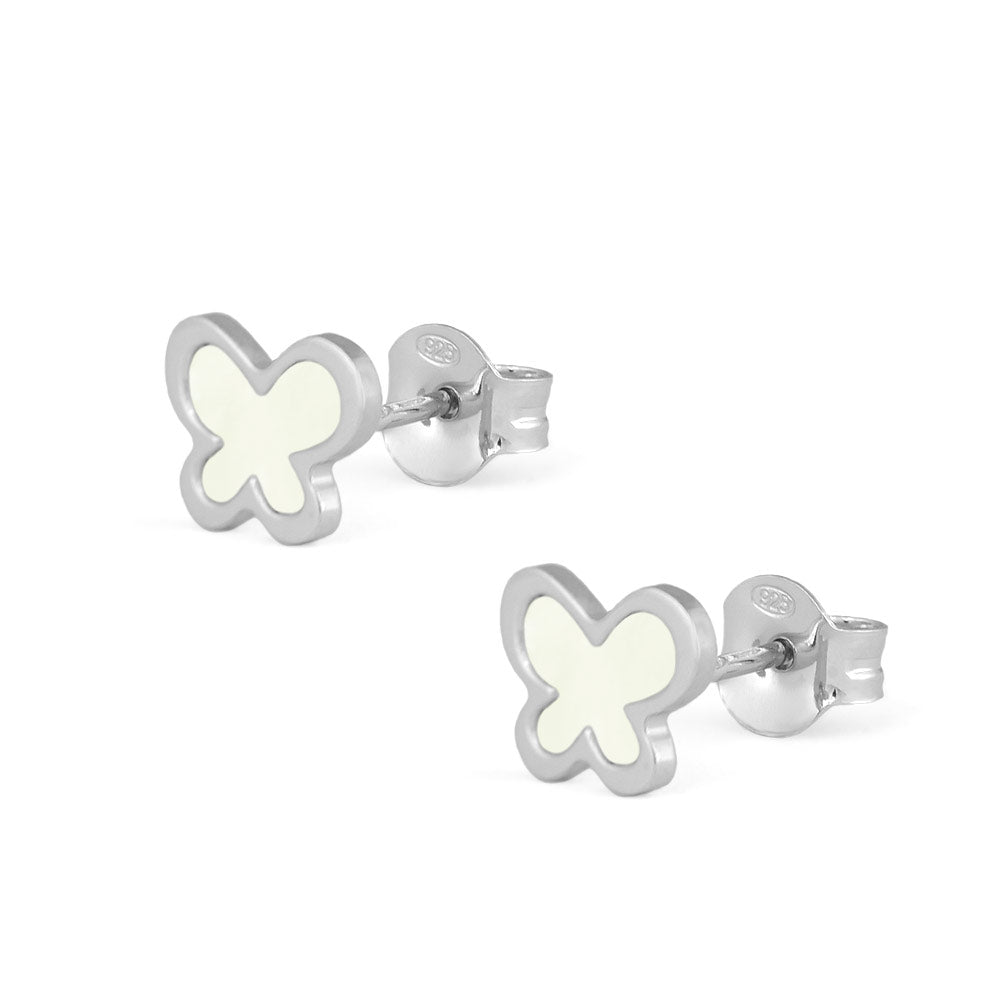 Sterling Silver White/Pink Mother of Pearl Butterfly Earrings For Girls