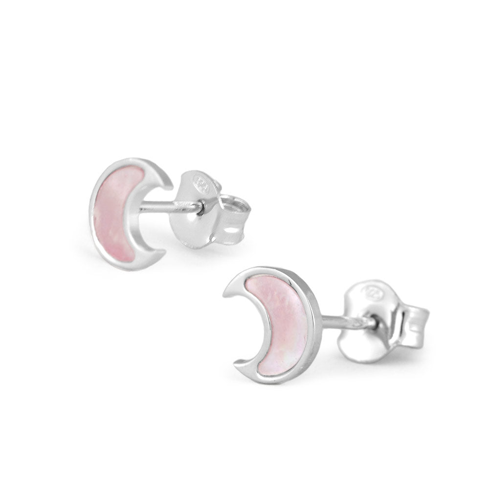 Sterling Silver White/Pink Mother of Pearl Half Moon Earrings For Girls