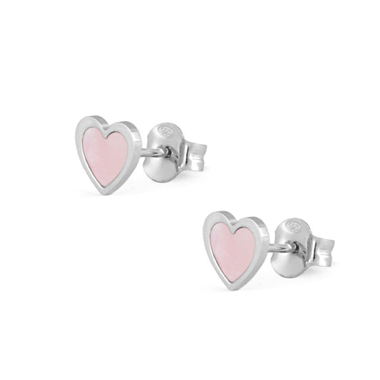 Sterling Silver White/Pink Mother of Pearl Heart Shaped Earrings For Girls 1