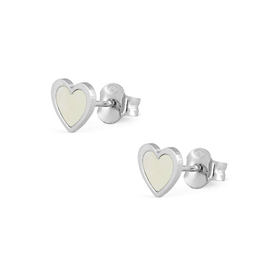 Sterling Silver White/Pink Mother of Pearl Heart Shaped Earrings For Girls