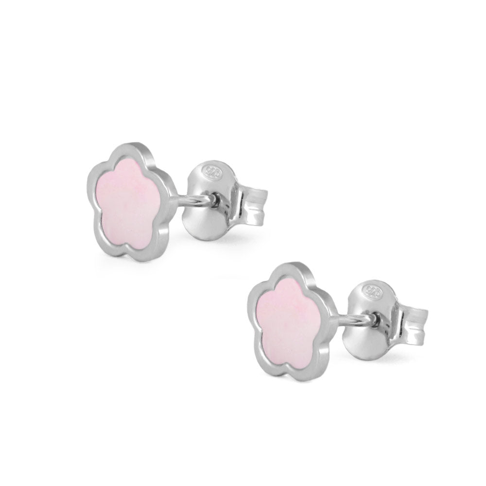 Sterling Silver White/Pink Mother of Pearl Flower Earrings For Girls 1