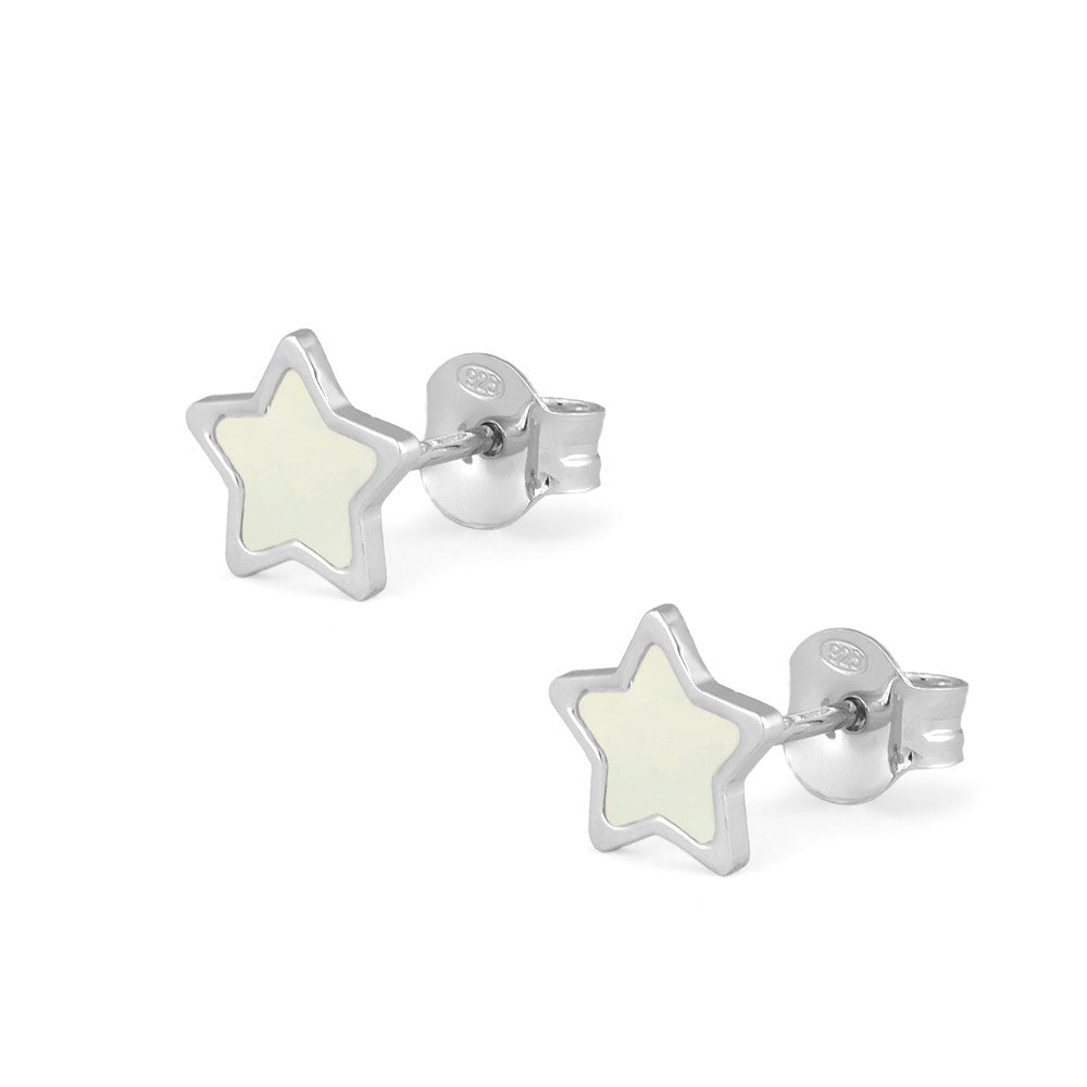 Sterling Silver White Mother of Pearl Star Earrings For Girls 1