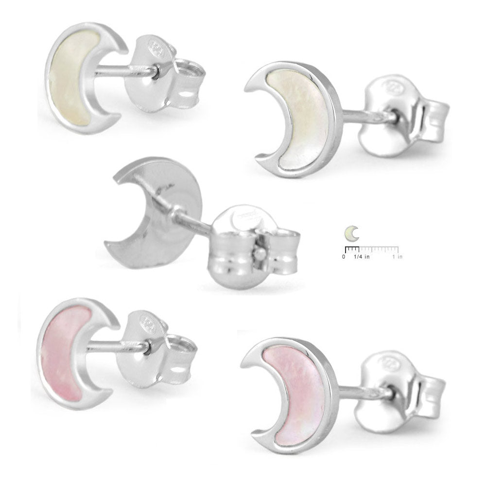 Sterling Silver White/Pink Mother of Pearl Half Moon Earrings For Girls 2