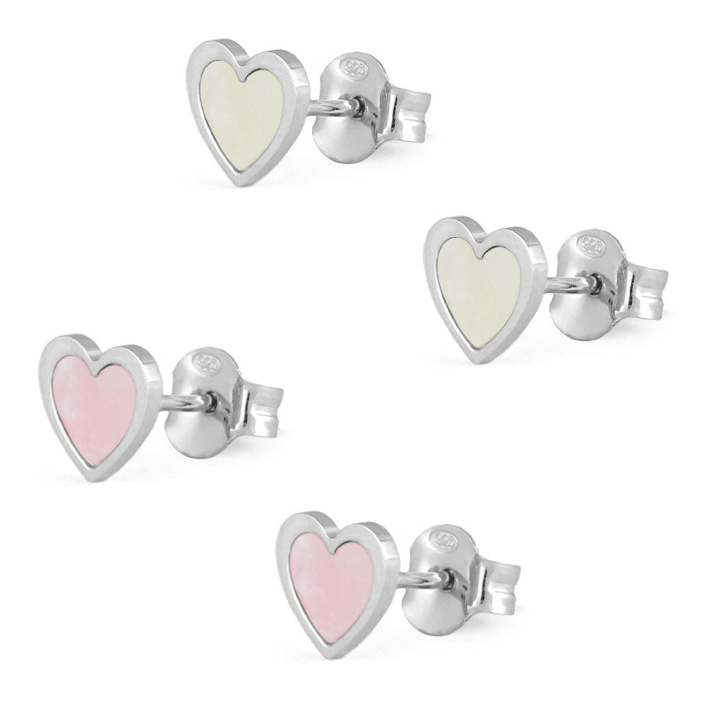 Sterling Silver White/Pink Mother of Pearl Heart Shaped Earrings For Girls 2
