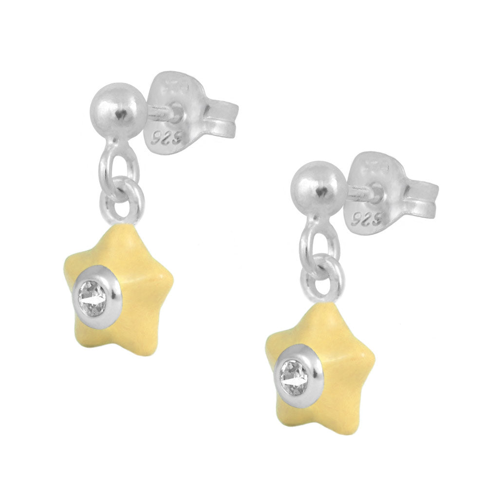 Sterling Silver Girl's Birthstone Enamel Dangling Star Earrings
