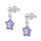 Sterling Silver Girl's Birthstone Enamel Dangling Star Earrings