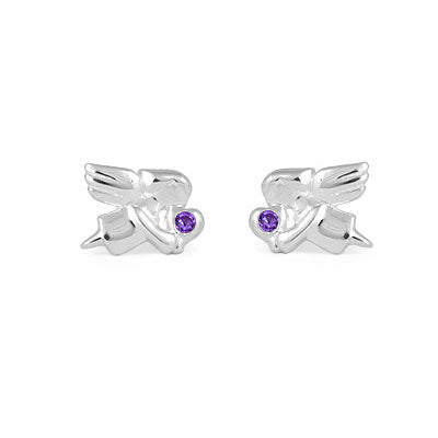 Children's Jewelry - Girls Sterling Silver Birthstone Angel Stud Earrings