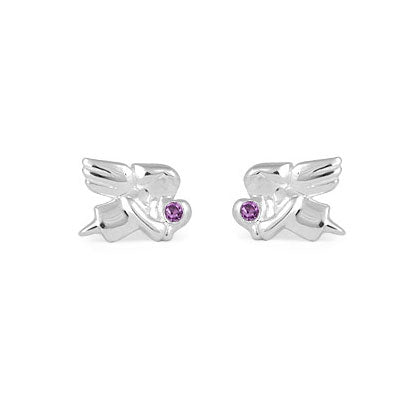 Children's Jewelry - Girls Sterling Silver Birthstone Angel Stud Earrings