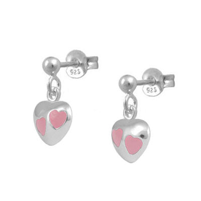 Girl's Sterling Silver Red, Purple Or Pink Enamel Dangling Heart Earrings 1