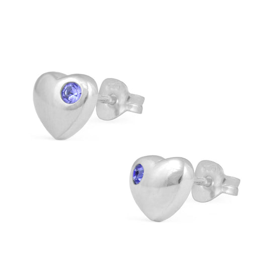 Girl's Jewelry - Sterling Silver Birthstone Heart Stud Earrings 1