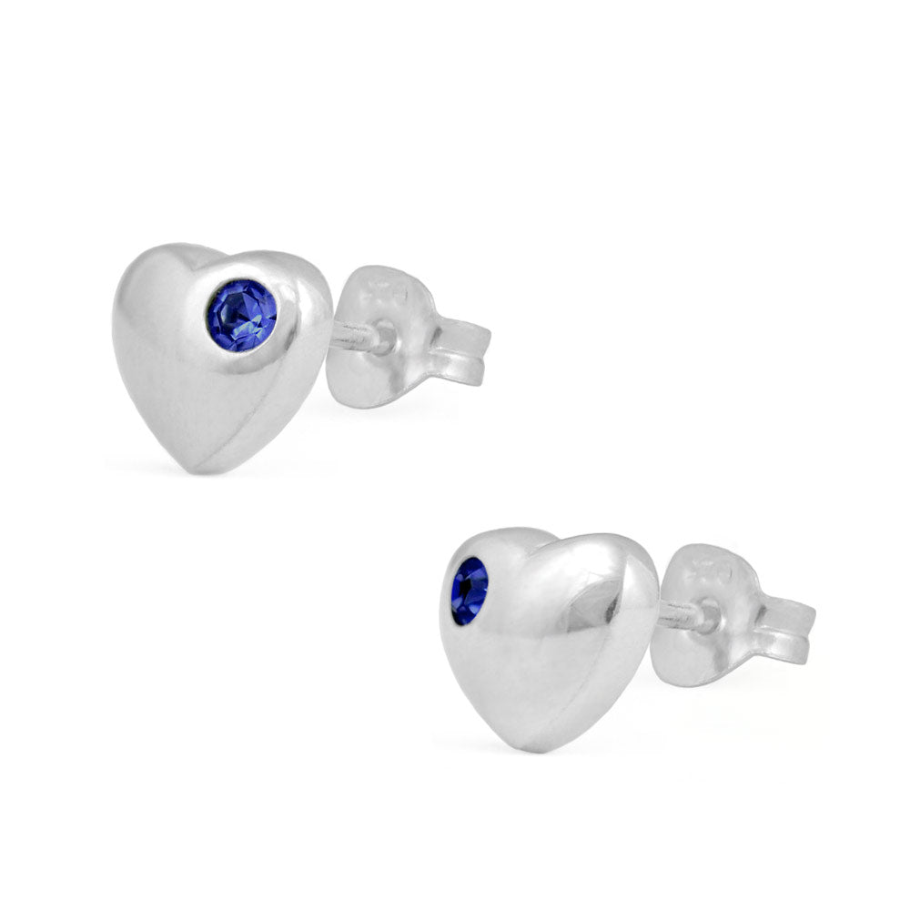 Girl's Jewelry - Sterling Silver Birthstone Heart Stud Earrings